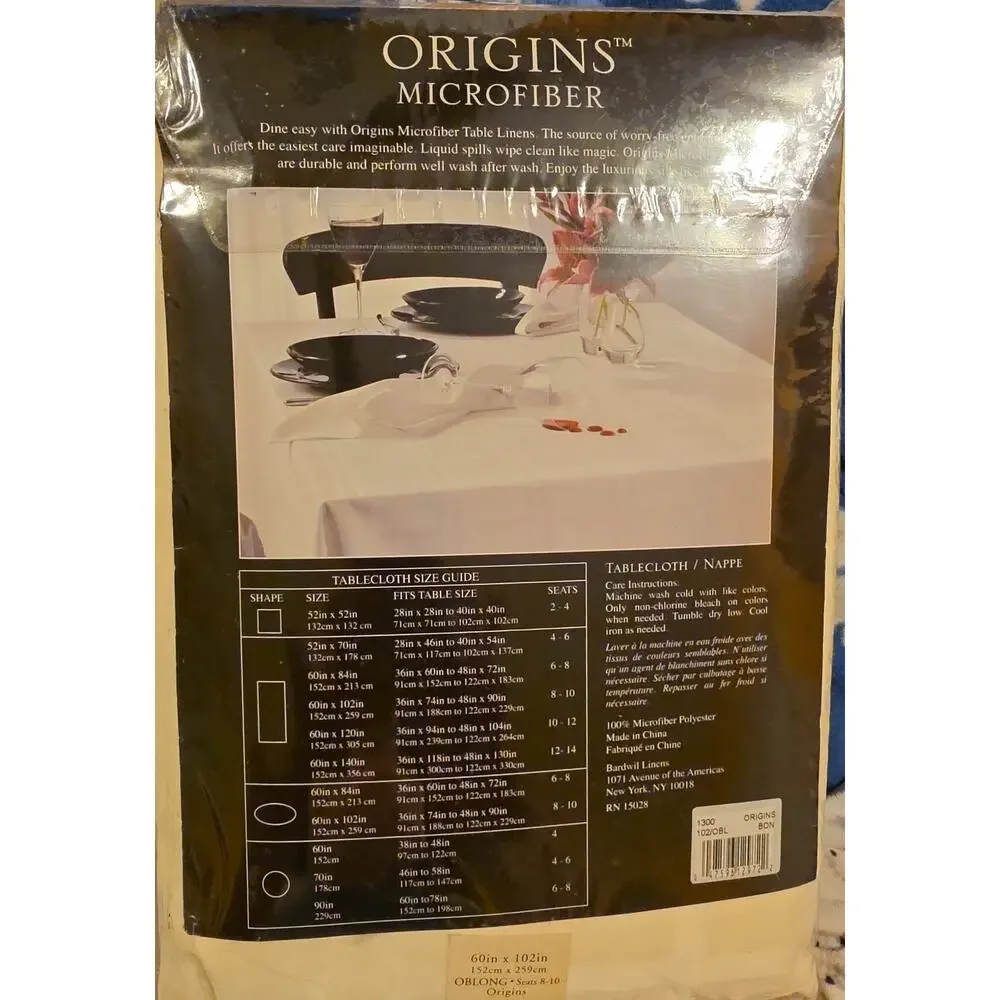 NWT Origins Microfiber Spill Proof Oblong Tablecloth 60x 1102 In Seats 8 To 10